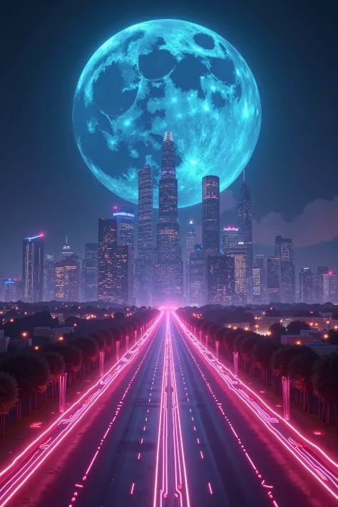 "A Tron inspired grand architecture glowing neon energy cyberpunk futuristic technology Los Angeles, under the light of an ultra detailed large full moon and glowing milky way, 100 megapixel 64k ultra detailed ultra realistic ultra hdr ultra impressive mas...