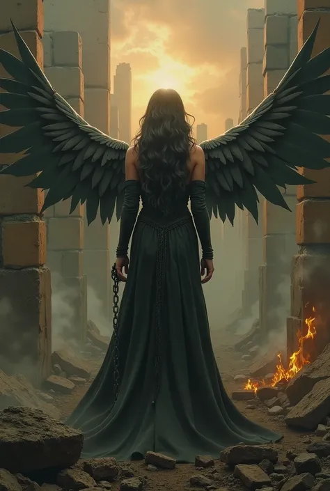 wingless, Book cover "Lilith: THE FIRST rebelde",  story of Lilith's story , She is Human , THE FIRST,  in the background Eden must appear in ruins,  without wings and without chains , On a background like smoke , Without texts 