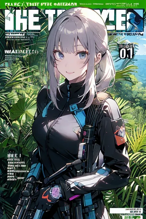 (best quality ), a girl have one rifle with her hand , Platinum color hair , The dreamer wants purplish blue eyes , medium , Lori will do it, (masterpiece:1.2, best quality ), (Beautiful detailed depiction : 1.2), ( beautiful detailed face ), ( small Breas...