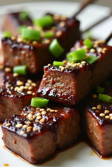 ---

2. Miso-Glazed Beef Skewers

Ingredients:

500g beef sirloin (cut into cubes)

3 tbsp miso paste

2 tbsp soy sauce

1 tbsp honey

2 garlic cloves (minced)

1 tbsp sesame oil

Spring onions (for garnish)

Sesame seeds (for garnish)


Method:

1. In a b...