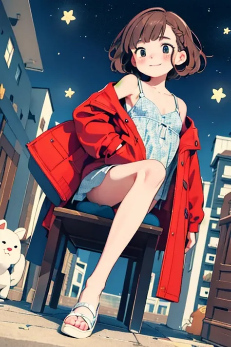 Winter clothes、 red coat、Bare legs、(     top quality , Masterpiece:1.3,     Ultra-fine ),(     very well detailed ,      caustics ,8k),(      by Nomi :1.4,RAW shooting),18 years old,      Japanese     ,      cute,   staring at the camera and smiling   ,(  ...