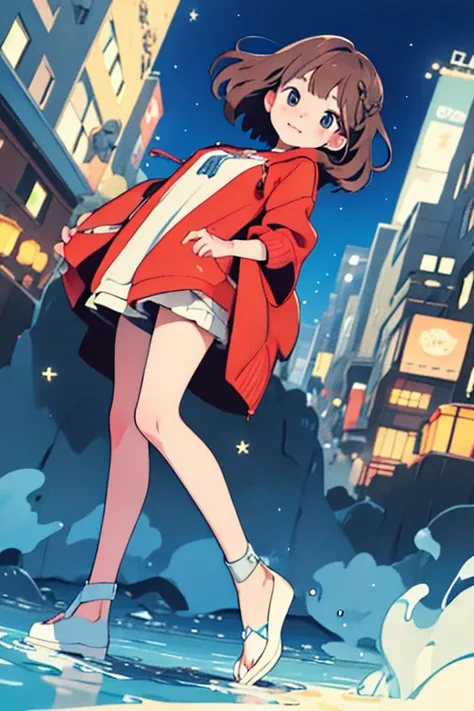 Winter clothes、 red coat、Bare legs、(     top quality , Masterpiece:1.3,     Ultra-fine ),(     very well detailed ,      caustics ,8k),(      by Nomi :1.4,RAW shooting),18 years old,      Japanese     ,      cute,   staring at the camera and smiling   ,(  ...