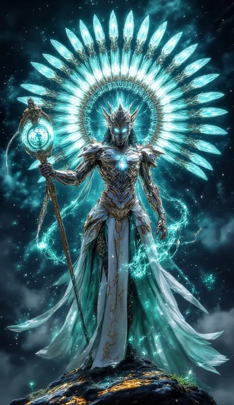 Concept: Itzamna, the Mayan god of the sky and creator deity, reimagined as a celestial warrior who commands the forces of the heavens. He embodies creation, wisdom, and the celestial balance.
Visual Style: Itzamna’s armor is made of radiant turquoise, gol...