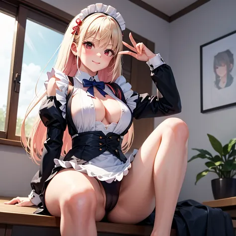 Chisato wearing a sexy maid outfit