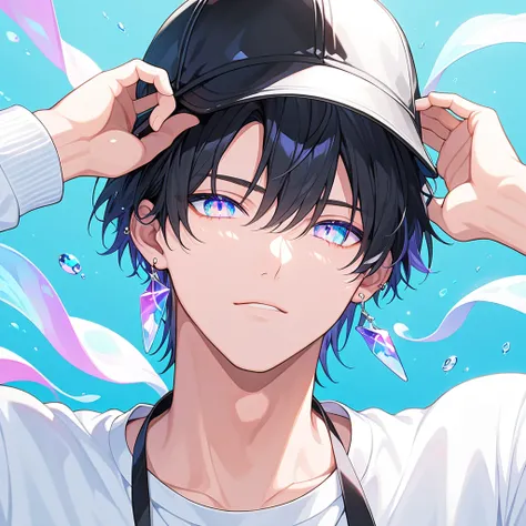  high definition、 Masterpiece、 high quality、4K、Official Art、 portrait、One person、One personの男性(1.5)、 Handsome Man、side part、 short hair、 dark hair、 beautiful hair、Straight Hair、Opal Eye 、 perfect eyes、 beautiful eyes、Glowing Eyes(1.5)、 watching here、Cool f...