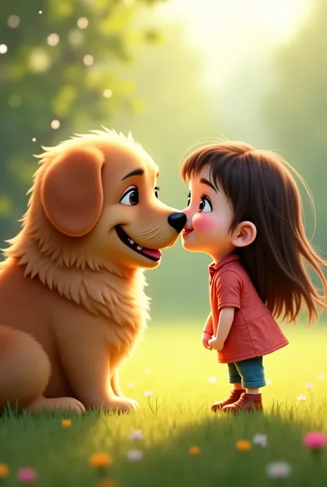 Dog kissing girl
