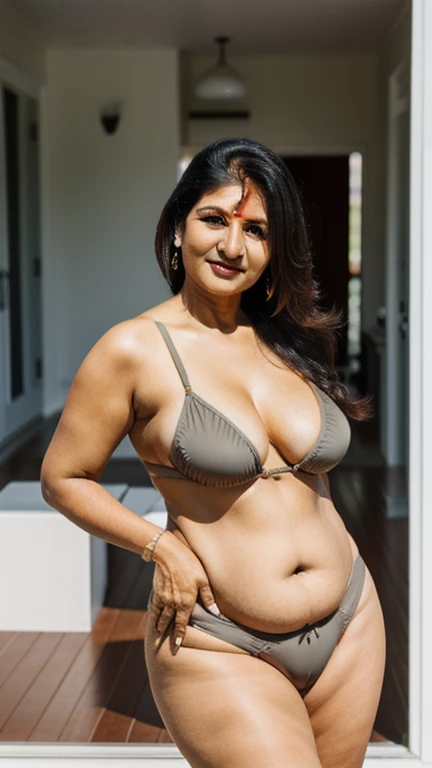 High resolution, High resolution, Attention to detail, Anatomically correct, sharp, ((indian plus size thick fat Mature)),(50 years old:1.3),((Facial wrinkles)),big fat waist,  lose saggy breasts,dusty skin, fat stomach with deep big neval, thick thighs, f...