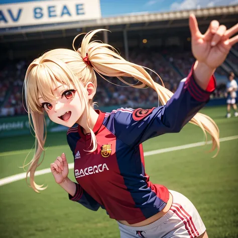 Chisato wearing Barcelona soccer jersey sexy look