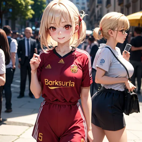 Chisato wearing Barcelona soccer jersey sexy look