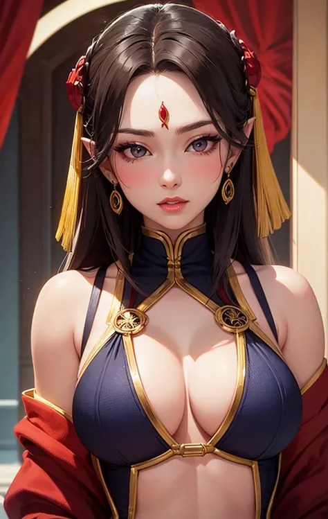 Gorgeous draconian dynasty mid 20's princess, azula, detailed face , detailed lips, detailed eyes, detailed nose and ears, detailed Belly, hourglass like figure,High Resolution, Breasts, Looking at viewer, Long Hair, Blush, 