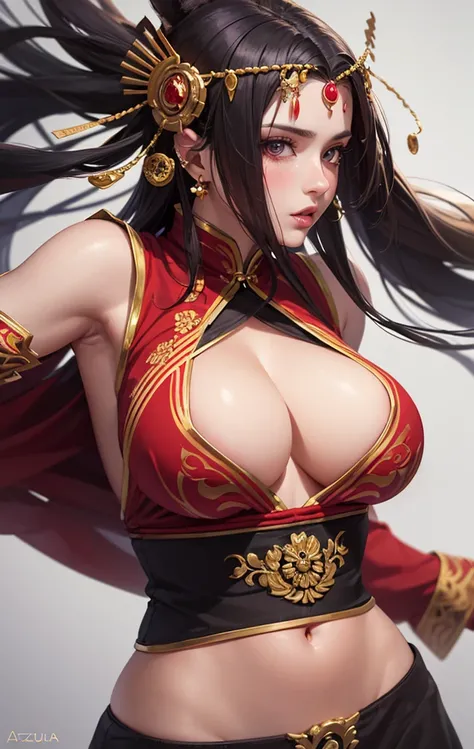 Gorgeous draconian dynasty mid 20's princess, azula, detailed face , detailed lips, detailed eyes, detailed nose and ears, detailed Belly, hourglass like figure,High Resolution, Breasts, Looking at viewer, Long Hair, Blush, 