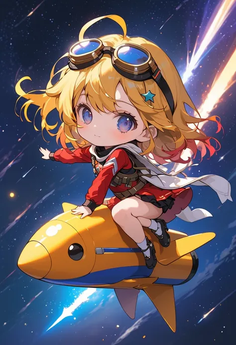  high detail,   anime illustration style ,  Masterpiece,   beautiful anime style  ,  bright color, Pop Style, Shooting Star Rider , ((( girl riding a shooting star, Stand on a small star on one leg ))),  fly while balancing ,  many colorful stars together ...