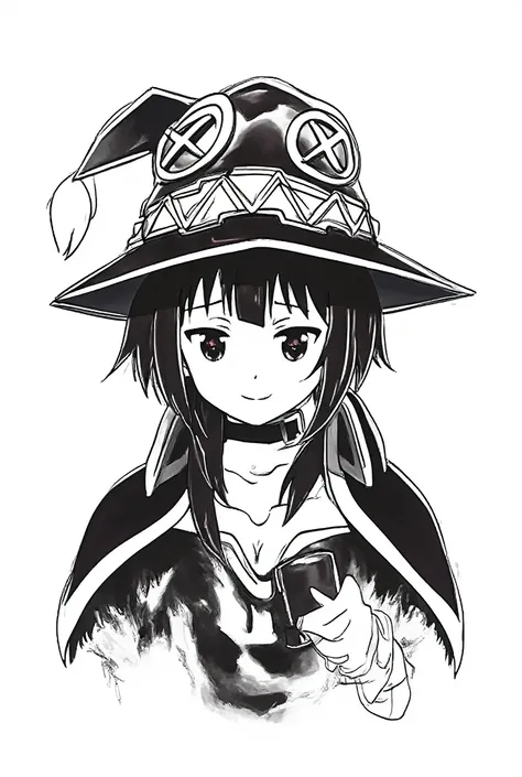  Masterpiece,  highest quality, 
BLACK,Black background、 Paper cutting,   monochrome,  white background,  Line Art,  sketch, ,  Soviet , bounds
1 girl  , Megumin, smile,  [ konosuba] Cloud Print、 konosuba、megumin, cute、 Blessings to This Wonderful World 、 ...