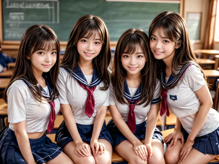  Masterpiece,  nothing ,Product quality,(Well-balanced:1.5),Young beautiful Japanese woman,smile,(( 3 high school girls in sailor suits )), beautiful detailed eyes, beautiful lips down to the smallest detail , extremely detailed eyes and face, long eyelash...