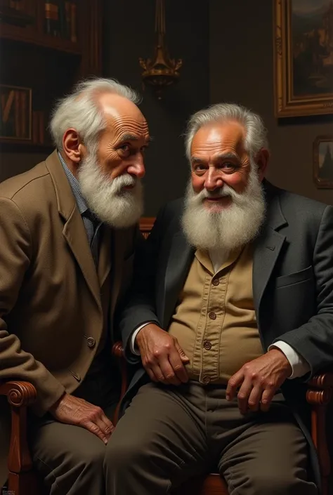 A black man with a white beard and an old man with a fat body