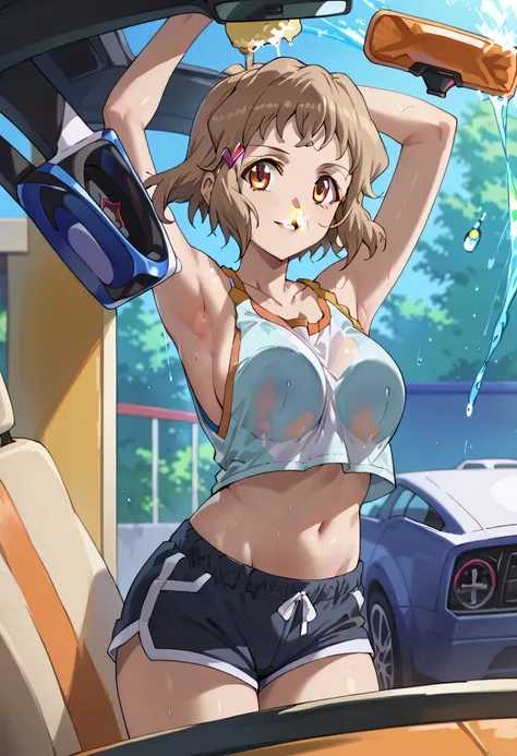  score_9,  score_8_   up the side,  score_7_   up the side,  score_6_   up the side,    source_Anime, rating_    Explicit,    one girl  , ( alone:1.2),  orange ringtone  (    Symphogear )
  short hair,   one girl ,  brown hair,  hair clips, 茶色のeye大きな胸,  li...