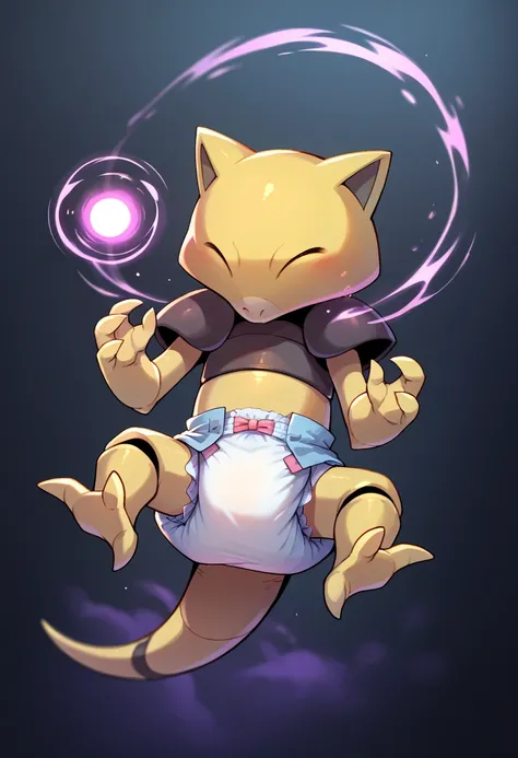 score_9, score_8_up, score_7_up, score_6_up, source_furry, dof, full-length portrait, solo, blurred background, dark background, inside spooky Japanese style home,  abra, closed eyes, pokemon (creature), thick diaper, floating, cinematic, dynamic angle, mo...