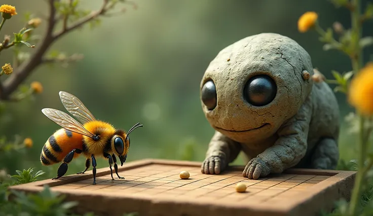 A stone with emotions and a bee playing go