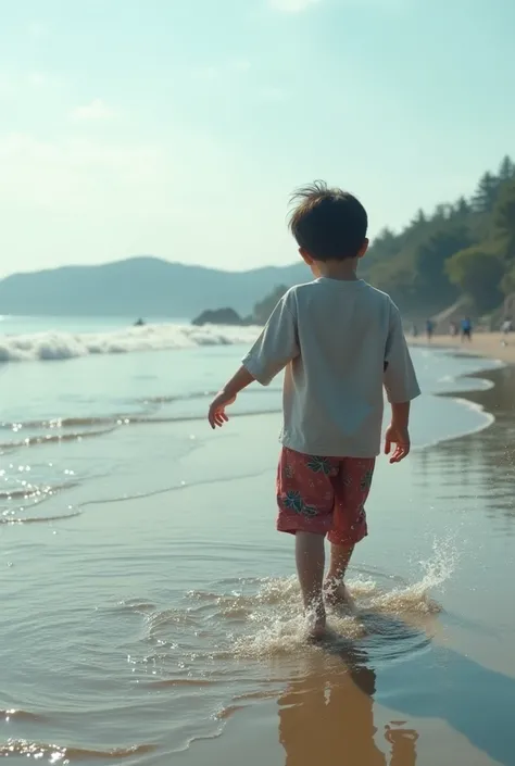 A young Nobuki playing by the seaside in Yaizu, unaware of his father’s legacy. Chiune Sugihara, a kind and humble father, is seen making breakfast or tutoring his son in math and English. Generate Reality image 