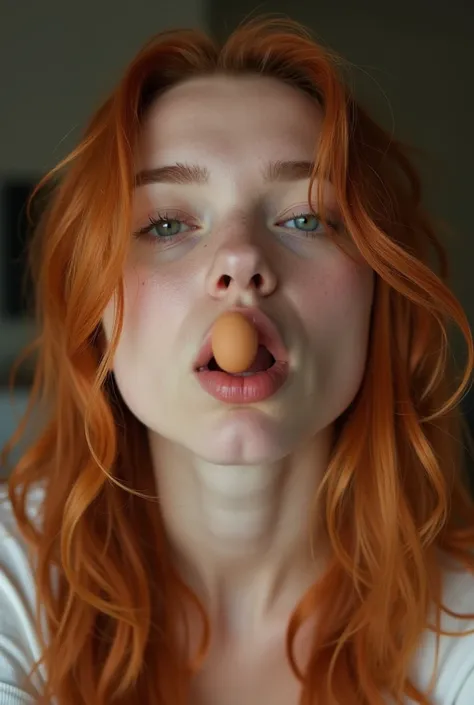 A girl with copper hair getting a huge penis in her mouth