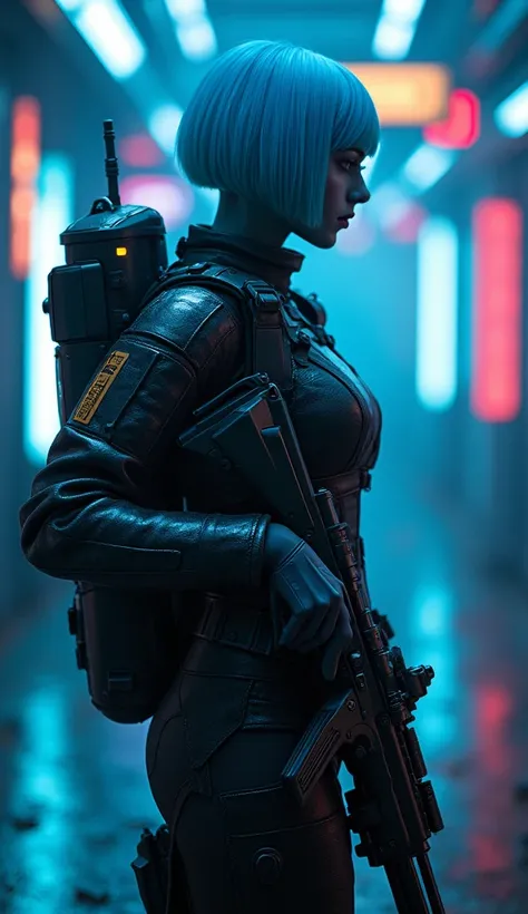   Wearing Futuristic Tactical Gear、Beautiful blue-skinned woman  , Carry your weapons,  精巧な顔と目 ,  By Mr. Nomi, photo By Mr. Nomi,   Masterpiece, 8k,   extremely detailed,   vibrant colors,    cinematic lighting  ,   Dramatic Poses,   intricate details,   h...