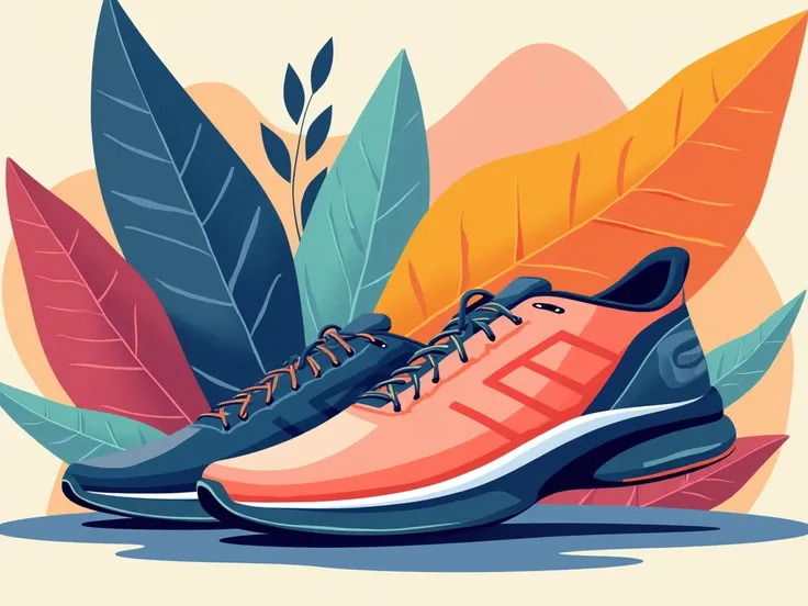 Running shoes. Abstract creative background. Bright saturated colors. No inscriptions. No logos. look in one direction at a similar angle. Vector format.