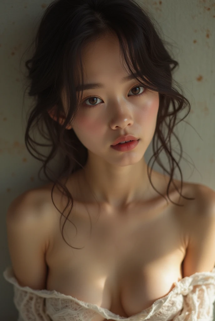 beautiful oriental girl exposing breasts,  unclothed, nude