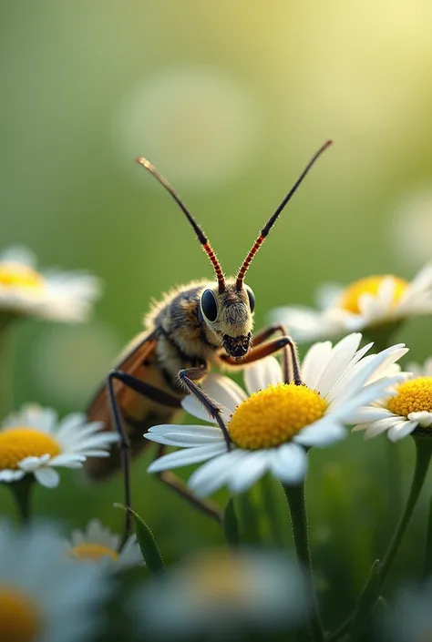 ANTENNA OF AN insect between daisies 