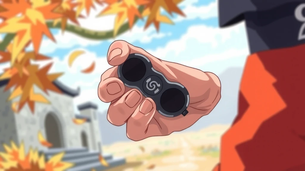 close up of  hand holding a figet spinner in his hand in anime style in naruto theme