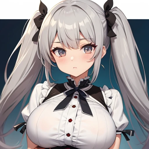 heerleader, BIG BREAST, twin tails, gray hair