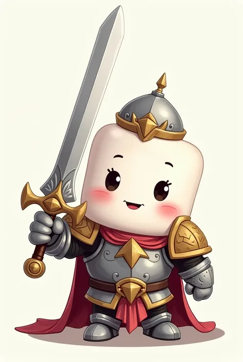 A cute marshmallow in SVG format .  must be wearing paladin armor and holding a sword in one direction