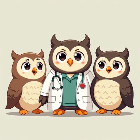 Owls as pediatricians，Animal doctor，Main body of the screen，Use it as an avatar ，Sole subject， subjects stand out ，Simple elements，The number of creatures is small，cute，Highlight pediatric characteristics