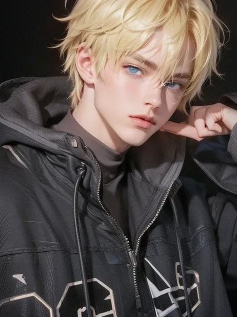 Boy, handsome face, yellow hair, and blue eyes