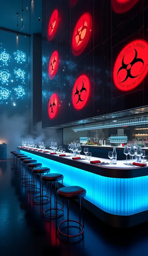 Resident Evil – THE UMBRELLA LOUNGE (Luxury Horror-Themed Fine Dining)
"A hyper-realistic 8K image of a Resident Evil-inspired fine-dining restaurant set in a high-tech Umbrella Corporation skyscraper. The sleek, futuristic exterior is made of dark reflect...