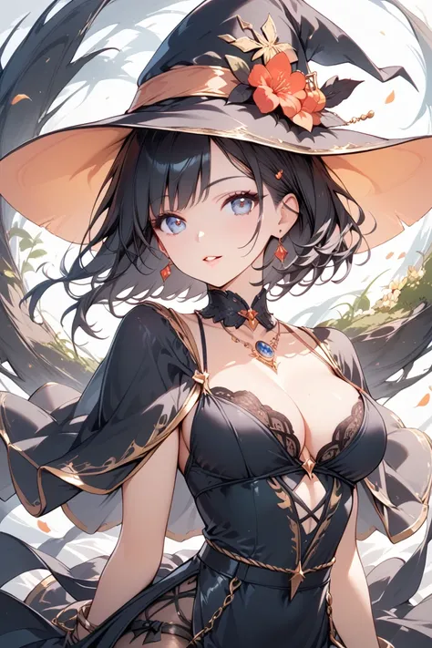 (  top quality)( Artistic )( beautiful face)witch, ( black hair) 