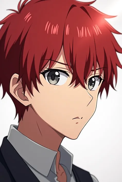 red hair shortcut, young man, tsundere, handsomeness, grey eye, half-curly, a schoolmarm, 8K, anime, cartoon, close up, 1man