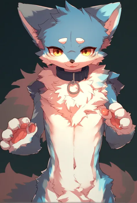 Kemono, femboy, collar, neck fluff, source_furry, score_9, furry_wolf, black_and_blue_fur, full_body, score_6_up, zPDXL 