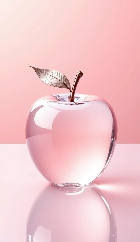 clear glass apple、 has a pink background、 Genuine 、  high image quality