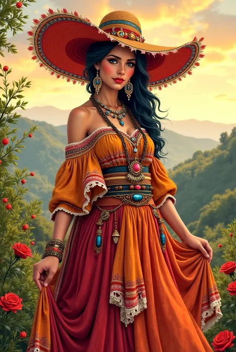 Illustration of Gitana, artist, well-dressed 