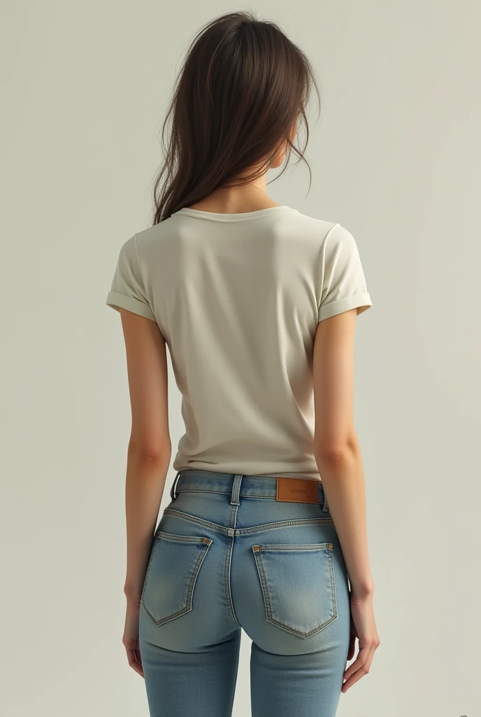 Slim petite woman in jeans and tshirt,show from behind,dont show her face