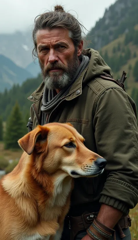 A real man with a dog that looks like an apple 