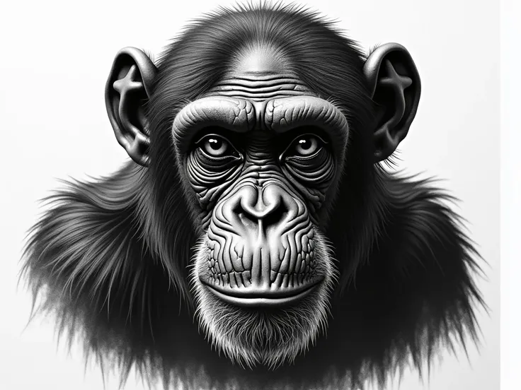 chimpanzee deep look illustration etching black and white