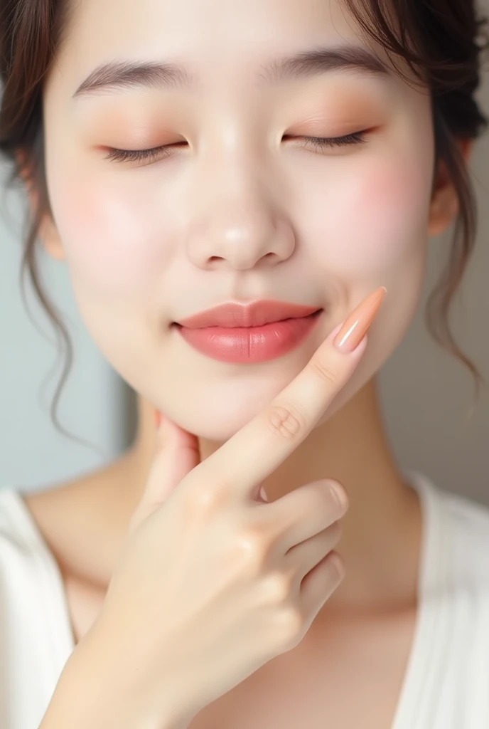  Make a skincare promotional poster ，Request modern style，Clean and clear， ” Mark the above content clearly in a prominent form ， to show off their perfect skin ， Subject “Otsumi Promotes ， major benefits” ， Subtitle “Dr. Huanling Moisturizing Essence ， La...