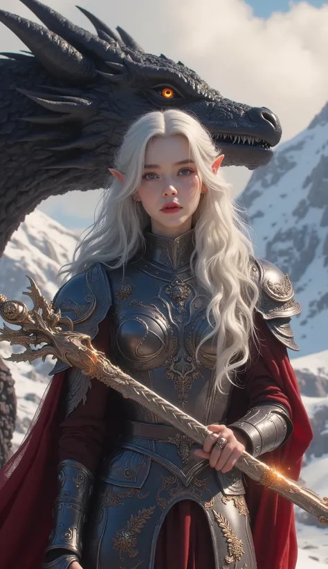 "A 3D ultra-realistic, cinematic 8K depiction of a stunning 20-year-old  woman as a member of the Targaryen clan, sexy, Big boobs. Her long, flowing silver-blonde hair—a signature of the Targaryen lineage—shimmers in the soft northern sunlight. She wears a...