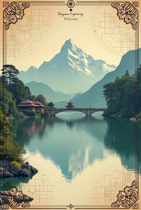 "Create a Facebook cover photo for my Engineering Consultancy located in Pokhara, Nepal. The design should blend traditional Nepali elements with modern engineering aesthetics. Use a background featuring Phewa Lake and Machhapuchhre Mountain, with subtle m...