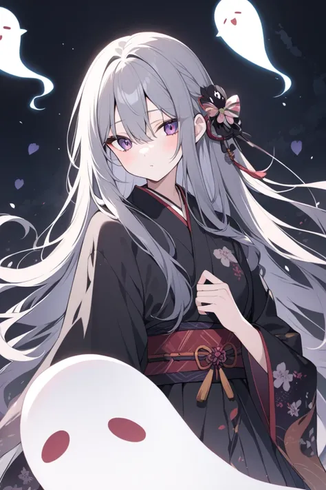 　　 long hair　 black kimono　ghost　 beautiful girl