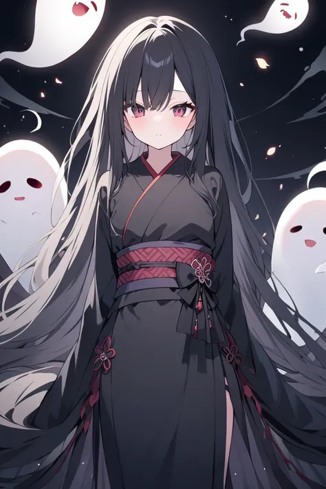 　　 long hair　 black kimono　ghost　 beautiful girl