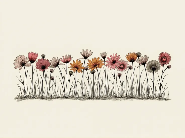 a strip of flowers - etching