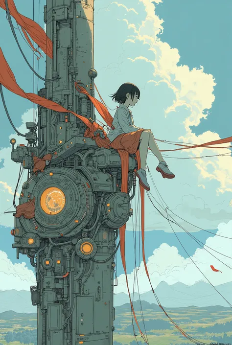  animated poster of the girl on the tower , inspired A huge red ribbon attached to the , Art work in the style of guweiz , A huge red ribbon attached to the ,  NEW VIDEO GAME COVER , Anywhere,  METAVERSE CONCEPT ART ,  Deep in the Metaverse from NEVERCREW ...