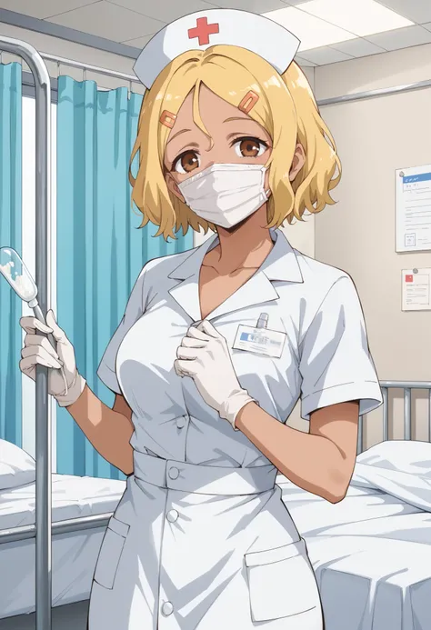Score_9, score_8_up, score_7_up, source_anime, sakura, solo, short hair, blonde hair, hair ornament, brown eyes, hairclip, dark skin, dark-skinned female, (best quality), (high quality), {masterpiece}, extremely delicate and beautiful, ultra-detailed, beau...
